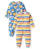 Babyhug Cotton Knit Full Sleeves Sleep Suit with Stripes and Animal Print Pack of 2 - Blue