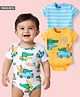 Babyhug 100% Cotton Knit Half Sleeves Onesies With Stripes & Dino Print Pack of 3 - Blue White  & Yellow