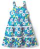 Babyhug Cotton Woven Sleeveless Frock With Floral Print & Lace Detailing - Light Blue