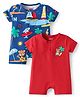 Babyhug 100% Cotton Knit Half Sleeves Rompers With Animals On Beach Print Pack of 2 - Red & Navy Blue