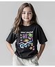 Primo Gino Cotton Knit Half Sleeves Oversize Drop Shoulder T-Shirt with Beach Theme & Sequins Embroidery- Black
