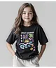 Primo Gino Cotton Knit Half Sleeves Oversize Drop Shoulder T-Shirt with Beach Theme & Sequins Embroidery- Black