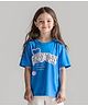 Primo Gino Cotton Knit Half Sleeves Oversized Drop Shoulder T-Shirt With Enjoy Text Print - Blue