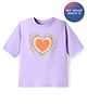 Primo Gino Cotton Knit Half Drop Shoulder Sleeves Oversized T-Shirt with Hearts Print & Rhinestone Embellishment - Lilac