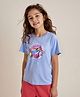 Primo Gino Cotton Knit Half Sleeves Oversized T-Shirt With Beach Theme Print - Light Blue