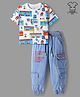 OLLINGTON ST. Cotton Half Sleeves Printed T-Shirt & Denim Joggers - Multicolor & Indigo