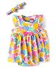 Babyhug 100% Cotton Knit Sleeveless Printed Onesies With Hairband - Yellow