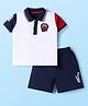 Babyhug Single Jersey Knit Half Sleeves T-Shirt & Shorts Set With Text Patch - White & Navy Blue