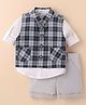 Simply Premium Cotton Woven Full Sleeves Party Shirt & Shorts with Checkered Jacket - Grey