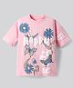 Primo Gino Cotton Knit Half Sleeves Drop Shoulder T-Shirt With Happy Text & Floral Print - Pink