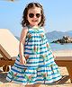Babyhug Cotton Woven Sleeveless Striped Frock With Bird Print - Light Blue & White