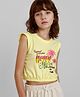 Primo Gino Cotton Knit Half Sleeves Waist Length T-Shirt with Happy Beach Theme Text Print - Yellow