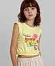Primo Gino Cotton Knit Half Sleeves Waist Length T-Shirt with Happy Beach Theme Text Print - Yellow