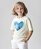 Primo Gino Cotton Knit Half Sleeves Drop Shoulder T-Shirt With Heart Reversible Sequins Embroidery - White