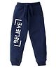 KAVEE Pure Cotton Terry Biowashed Believe Text Printed Joggers  - Navy Blue