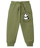 KAVEE Pure Cotton Terry Biowashed Panda Printed Joggers  - Olive Green