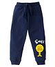 KAVEE Pure Cotton Terry Biowashed Smile Text Printed Joggers  - Navy Blue
