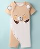 Mark & Mia Cotton Knit Half Raglan Sleeves Romper With Ear & Bear Graphic Detailing - Tan
