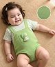 Mark & Mia Cotton Knit Half Sleeves Striped Onesie With Dino Applique & Pocket Detailing - Green