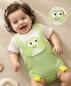 Mark & Mia Cotton Knit Half Sleeves Onesie With Frog Patch - Light Green