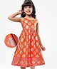 EARTHY TOUCH Single Jersey Knit Sleeveless Ethnic Dress with Floral Foil Print - Orange