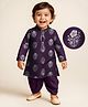 EARTHY TOUCH Single Jersey Knit Full Sleeves Dhoti Kurta Set with Floral Print - Purple