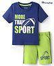 Honeyhap Premium 100% Cotton Knit Half Sleeves Shorts Night Suit with Bio Finish & Sport Theme Print - Limoges & Lime Green
