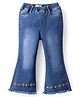 Mark & Mia Girls Cotton Lycra Denim Full Length Denim Boot Cut Jeans With Floral Embroidery Detailing - Blue