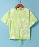 Little Kangaroos Cotton Knit Drop Shoulder Sleeve Top with Leaf Print - Light Green