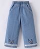 Mark & Mia Full Length Wide Legged Jeans With Embroidery & Lace Detailing - Blue