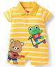 Babyhug 100% Cotton Knit Half Sleeves Striped Romper With Animal Print - Yellow