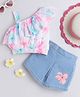 Twetoons Poplin Woven Sleeveless Top & Skirt Set with Floral Print - Pink