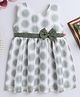 Twetoons Woven Sleeveless Frock with Lace Detailing & Bow Applique - White & Dark Green