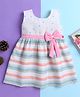 Twetoons Woven Sleeveless Striped Frock with Bow Applique & Polka Dots Print - Peach