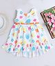 Twetoons Woven Sleeveless Frock & Belt with Floral Print  - White & Orange