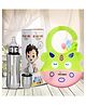 Bunniez Stainless Steel Baby Feeding Bottle -240ml and Silicone Baby Bib - Green Pink - Combo of 2