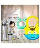 Bunniez Stainless Steel Baby Feeding Bottle -240ml and Silicone Baby Bib - Yellow Blue & Fruit Feeder - Light Green  - Combo of 3