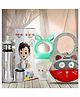 Bunniez Stainless Steel Baby Feeding Bottle -240ml and Silicone Baby Bib - Grey Red & Fruit Feeder - Light Green  - Combo of 3
