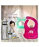 Bunniez Stainless Steel Baby Feeding Bottle -240ml and Silicone Baby Bib - Pink & Fruit Feeder - Light Green  - Combo of 3