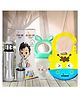 Bunniez Stainless Steel Baby Feeding Bottle -240ml and Silicone Baby Bib - Yellow Blue & Fruit Feeder - Light Green  - Combo of 3