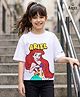 Pine Kids Disney Terry Knit Half Sleeves Oversize Drop Shoulder T-Shirt With Disney Princess Ariel Graphics And Sequins Detailing - White