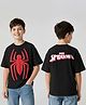 Pine Kids Marvel Terry Knit Half Drop Shoulder Sleeves Oversized T-Shirt with Spider Man Graphics & Applique - Black