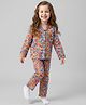 Doreme Cotton  Knit Full Sleeves Co-ords Night Suit with Floral Print - Green