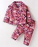 Doreme Cotton Knit Full Sleeves Co-ords Night Suit with Floral Print - Wine