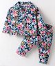 Doreme Cotton Knit Full Sleeves Co-ords Night Suit with Floral Print - Blue
