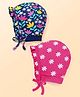 Babyhug 100% Cotton Knit Caps With Floral Print Pack of 2 - Dark Pink & Navy Blue