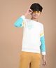 CRIMSOUNE CLUB Full Sleeves Teddy Bear Embroidered Colour Blocked Sweatshirt - White