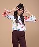 CRIMSOUNE CLUB Linen Three Fourth Sleeves Floral Printed Top - Multi Colour