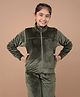 CRIMSOUNE CLUB Cotton Full Sleeves Ribbed Zipper Sweatshirt - Green