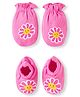 Babyhug 100% Cotton Knit Mittens & Booties With Floral Print - Pink